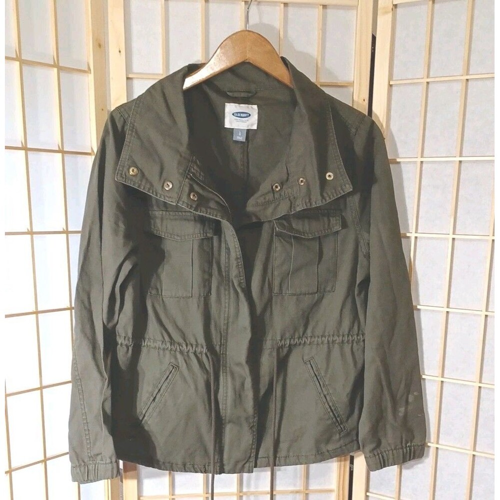 Old Navy Women's Olive Green military utility jacket size large 100% Cotton.